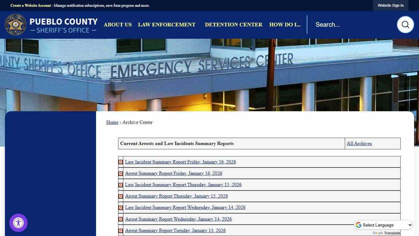 Archive Center • Current Arrests and Law Incidents Summary R