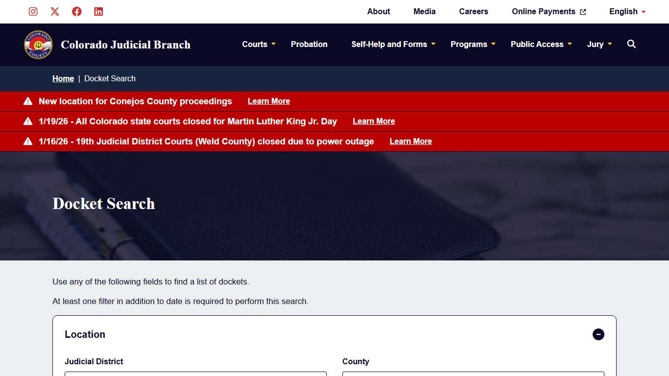Docket Search | Colorado Judicial Branch