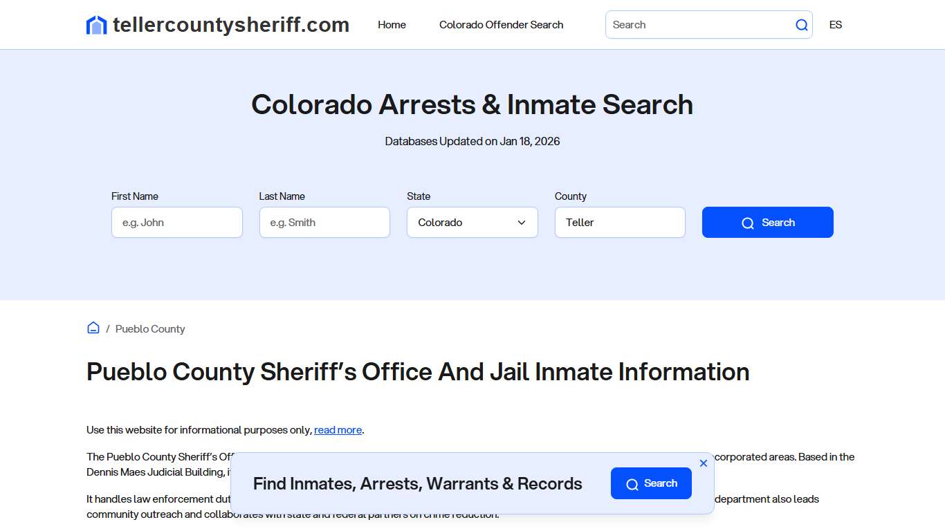 Pueblo County Sheriff, CO, Jail Inmate Search, Recent Arrests